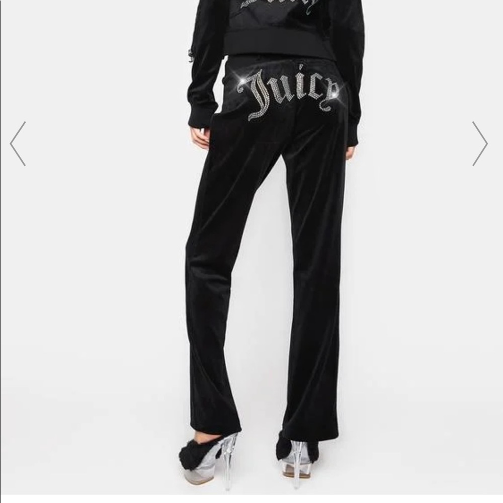 Juicy Couture BLACK LUXE VELOUR RHINESTONE LOGO SWEATPANTS